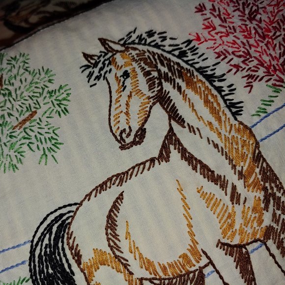 Pr Horse Embroid'd Eyelet Ruffled Home Made Pillow - Picture 5 of 11